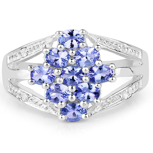 1.59 Carat Genuine Tanzanite and White Topaz .925 Sterling Silver Ring