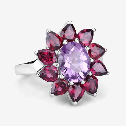 5.65 Carat Genuine Amethyst and Rhodolite .925 Sterling Silver Ring