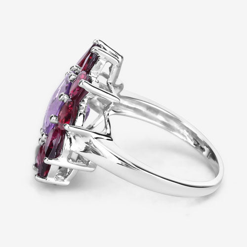 5.65 Carat Genuine Amethyst and Rhodolite .925 Sterling Silver Ring