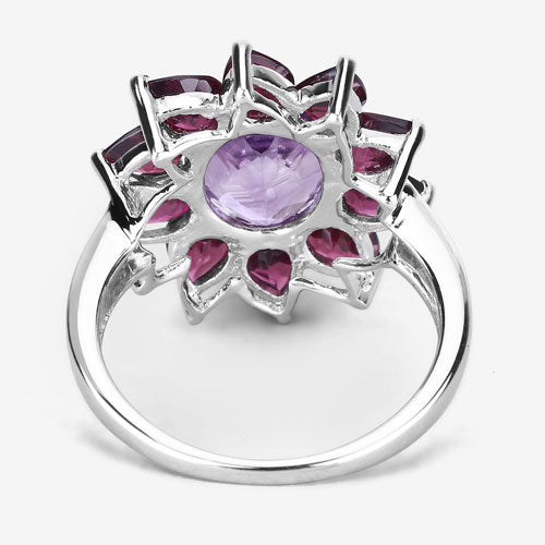 5.65 Carat Genuine Amethyst and Rhodolite .925 Sterling Silver Ring