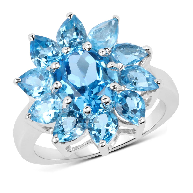 6.35 Carat Genuine Swiss Blue Topaz .925 Sterling Silver Ring