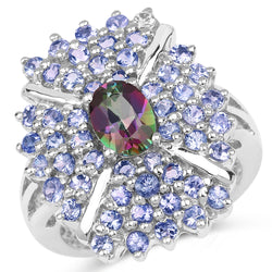 2.86 Carat Genuine Mystic Topaz and Tanzanite .925 Sterling Silver Ring