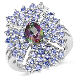 2.86 Carat Genuine Mystic Topaz and Tanzanite .925 Sterling Silver Ring