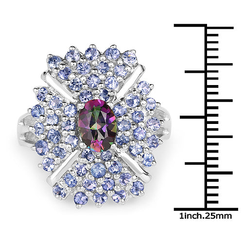 2.86 Carat Genuine Mystic Topaz and Tanzanite .925 Sterling Silver Ring