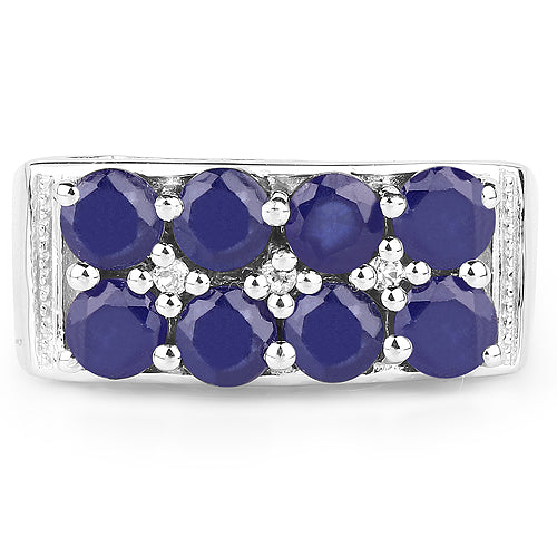 2.87 Carat Glass Filled Sapphire and White Topaz .925 Sterling Silver Ring