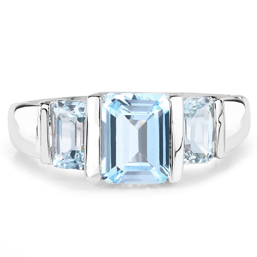 3.21 Carat Genuine Blue Topaz .925 Sterling Silver Ring