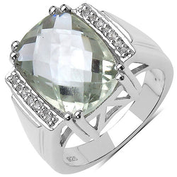 5.67 Carat Genuine Green Amethyst and White Topaz .925 Sterling Silver Ring