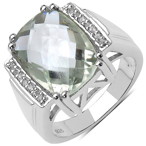 5.67 Carat Genuine Green Amethyst and White Topaz .925 Sterling Silver Ring