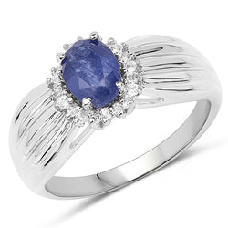 1.10 Carat Genuine Glass Filled Sapphire and White Topaz .925 Sterling Silver Ring