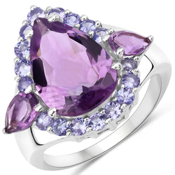 6.59 Carat Genuine Amethyst and Tanzanite .925 Sterling Silver Ring