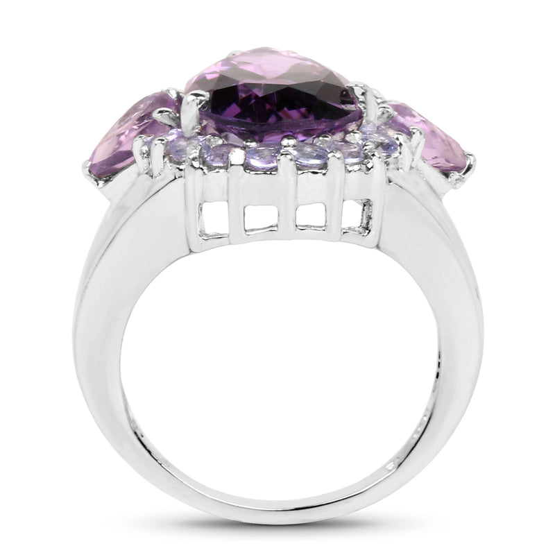 6.59 Carat Genuine Amethyst and Tanzanite .925 Sterling Silver Ring