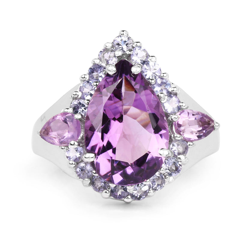 6.59 Carat Genuine Amethyst and Tanzanite .925 Sterling Silver Ring