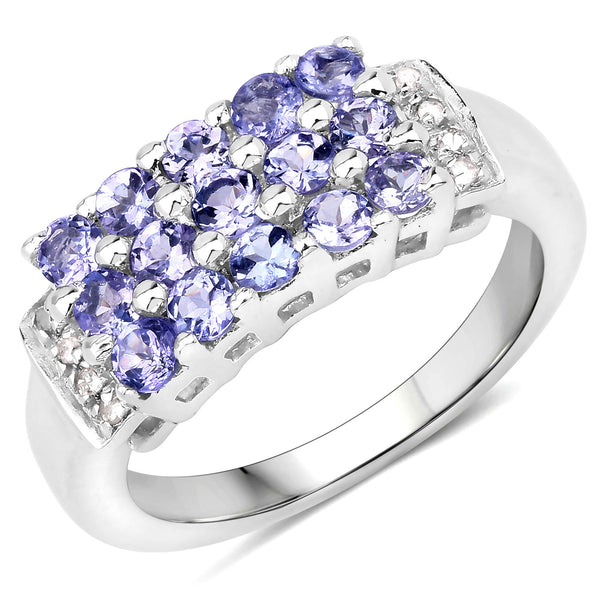 1.08 Carat Genuine Tanzanite and White Topaz .925 Sterling Silver Ring