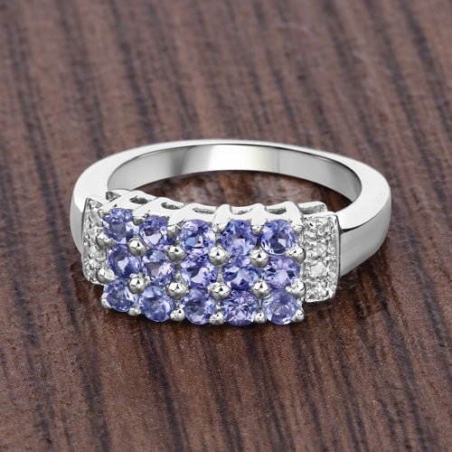 1.08 Carat Genuine Tanzanite and White Topaz .925 Sterling Silver Ring
