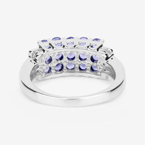 1.08 Carat Genuine Tanzanite and White Topaz .925 Sterling Silver Ring