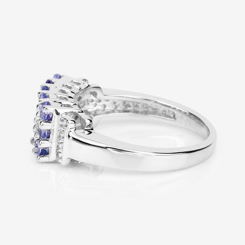 1.08 Carat Genuine Tanzanite and White Topaz .925 Sterling Silver Ring