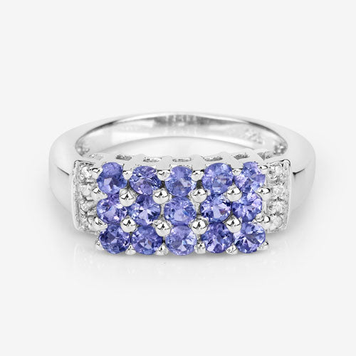 1.08 Carat Genuine Tanzanite and White Topaz .925 Sterling Silver Ring