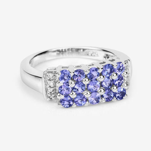 1.08 Carat Genuine Tanzanite and White Topaz .925 Sterling Silver Ring