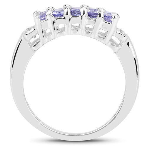 1.08 Carat Genuine Tanzanite and White Topaz .925 Sterling Silver Ring