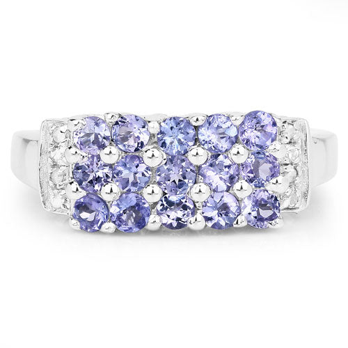 1.08 Carat Genuine Tanzanite and White Topaz .925 Sterling Silver Ring