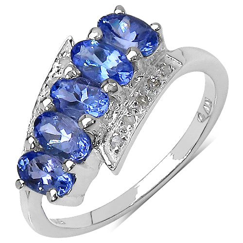 1.30 Carat Genuine White Diamond & Tanzanite .925 Sterling Silver Ring