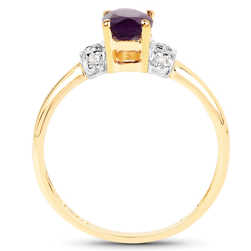 14K Yellow Gold Plated 0.85 Carat Genuine Amethyst and White Topaz .925 Sterling Silver Ring