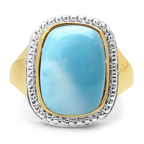 14K Yellow Gold Plated 8.35 Carat Genuine Larimar .925 Sterling Silver Ring