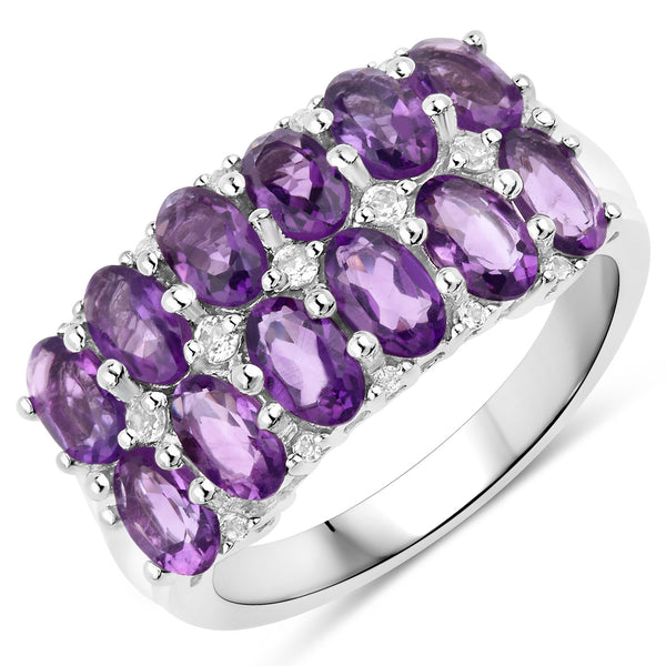 2.32 Carat Genuine Amethyst and White Topaz .925 Sterling Silver Ring