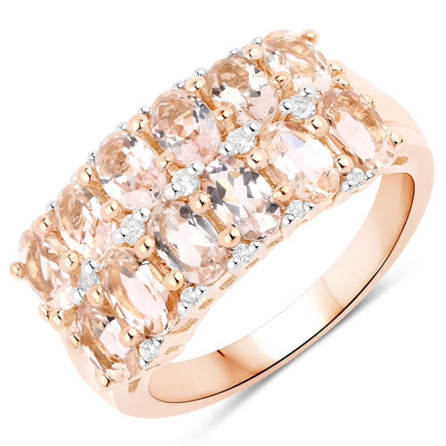 2.80 Carat Genuine Morganite and White Topaz .925 Sterling Silver Ring