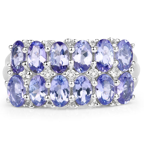 3.16 Carat Genuine Tanzanite & White Topaz .925 Sterling Silver Ring