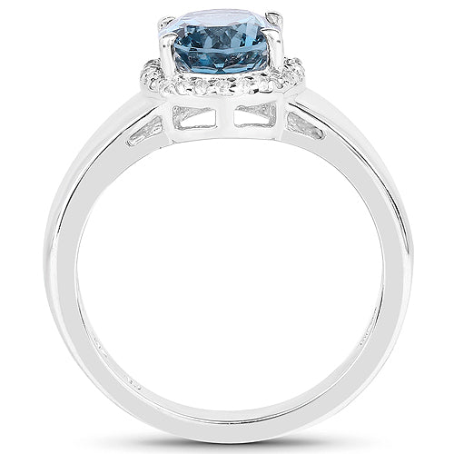 2.13 Carat Genuine London Blue Topaz and White Topaz .925 Sterling Silver Ring