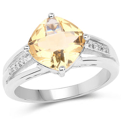 2.64 Carat Genuine Citrine and White Topaz .925 Sterling Silver Ring