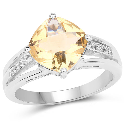2.64 Carat Genuine Citrine and White Topaz .925 Sterling Silver Ring
