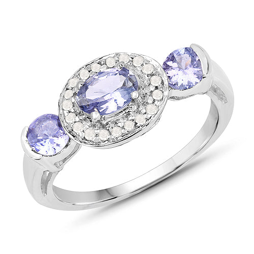 1.00 Carat Genuine Tanzanite and White Topaz .925 Sterling Silver Ring