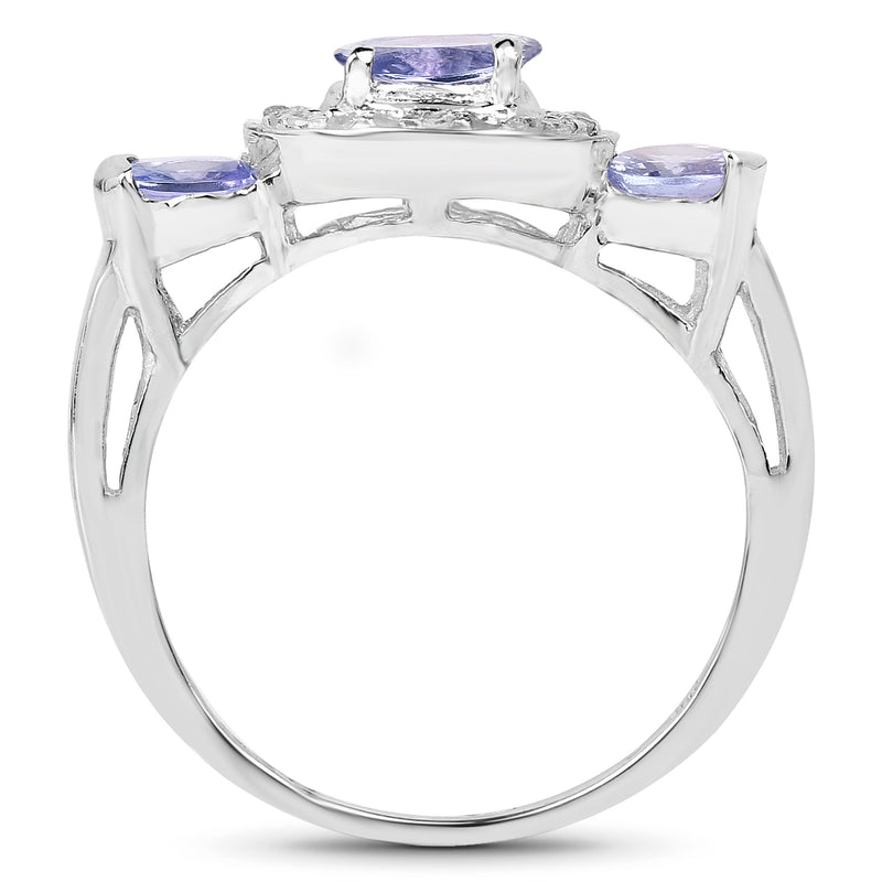 1.00 Carat Genuine Tanzanite and White Topaz .925 Sterling Silver Ring