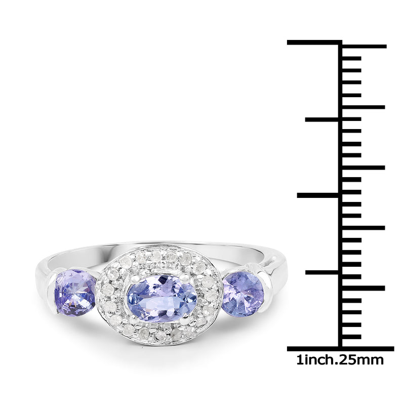 1.00 Carat Genuine Tanzanite and White Topaz .925 Sterling Silver Ring