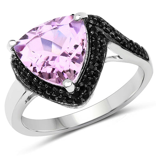 3.53 Carat Genuine Pink Amethyst and Black Spinel .925 Sterling Silver Ring