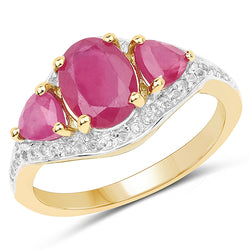 14K Yellow Gold Plated 2.49 Carat Genuine Glass Filled Ruby and White Topaz .925 Sterling Silver Ring