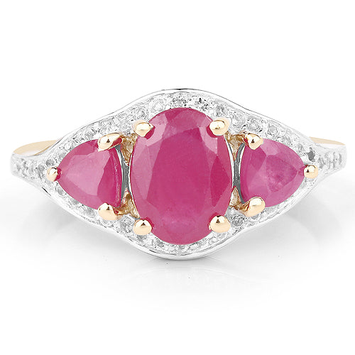 14K Yellow Gold Plated 2.49 Carat Genuine Glass Filled Ruby and White Topaz .925 Sterling Silver Ring