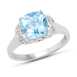 2.79 Carat Genuine Blue Topaz and White Topaz .925 Sterling Silver Ring