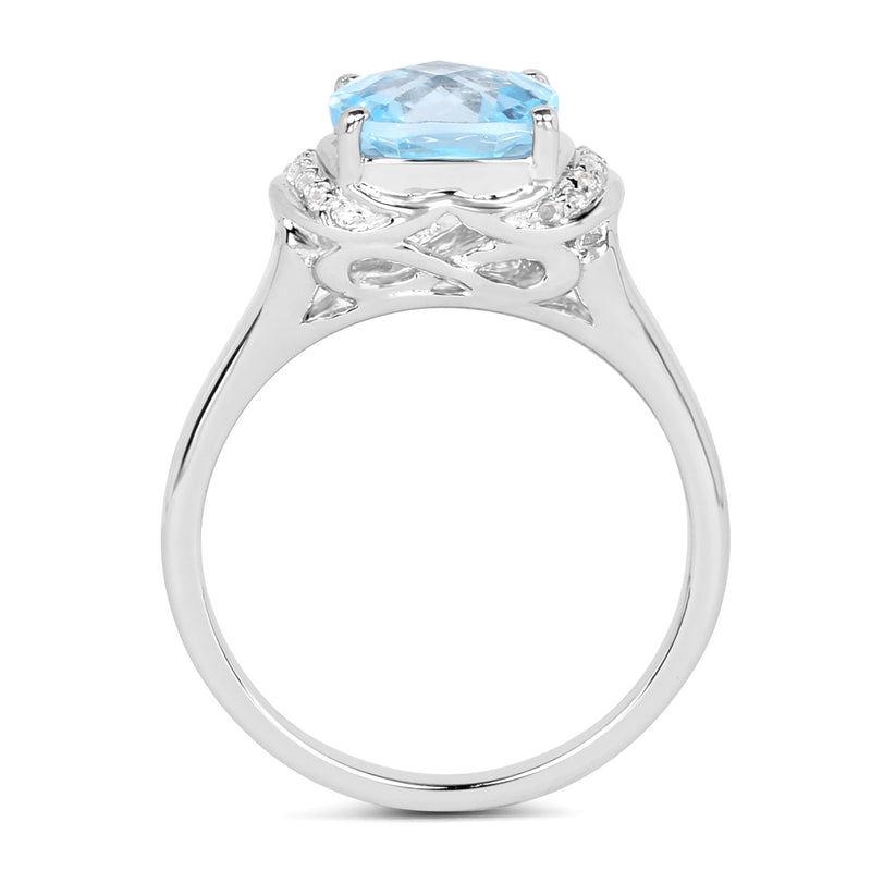 2.79 Carat Genuine Blue Topaz and White Topaz .925 Sterling Silver Ring