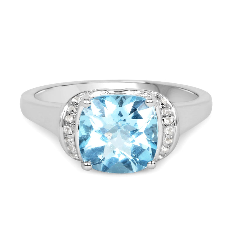 2.79 Carat Genuine Blue Topaz and White Topaz .925 Sterling Silver Ring