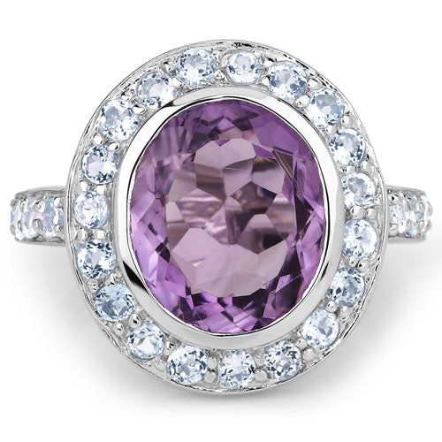 4.77 Carat Genuine Amethyst and Blue Topaz .925 Sterling Silver Ring