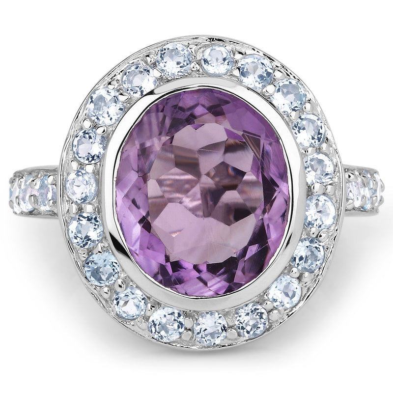 4.77 Carat Genuine Amethyst and Blue Topaz .925 Sterling Silver Ring