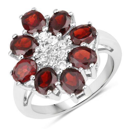 3.92 Carat Genuine Garnet and White Topaz .925 Sterling Silver Ring