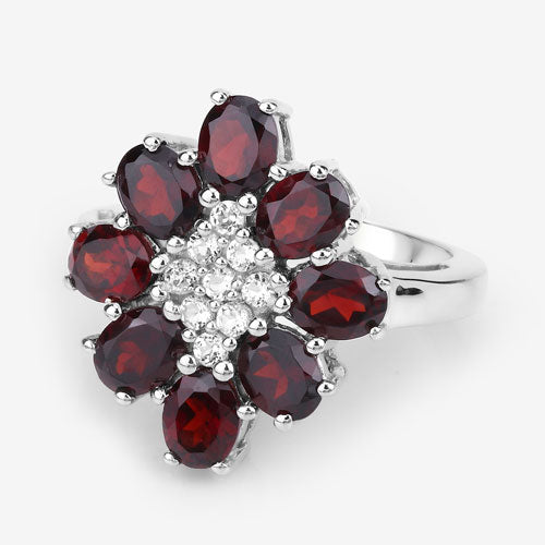 3.92 Carat Genuine Garnet and White Topaz .925 Sterling Silver Ring