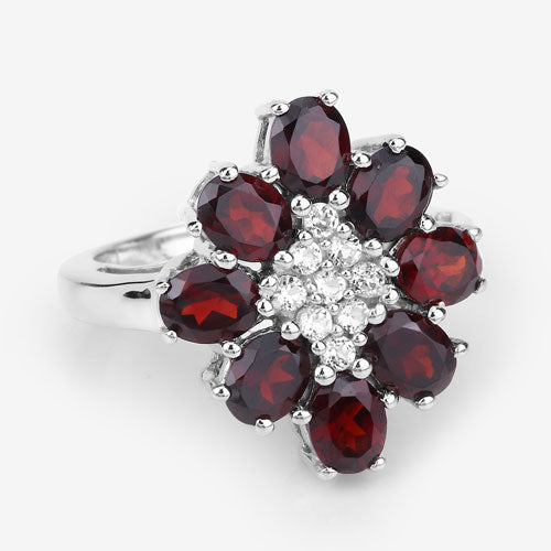 3.92 Carat Genuine Garnet and White Topaz .925 Sterling Silver Ring