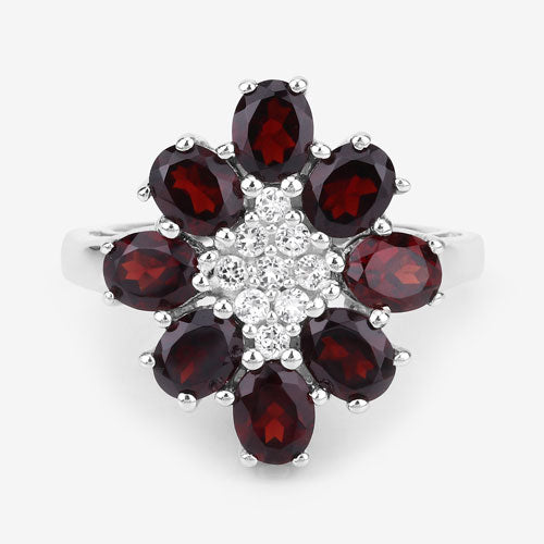 3.92 Carat Genuine Garnet and White Topaz .925 Sterling Silver Ring