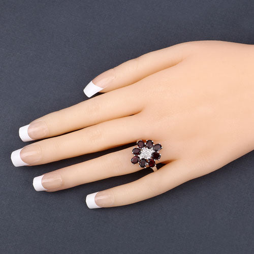 3.92 Carat Genuine Garnet and White Topaz .925 Sterling Silver Ring