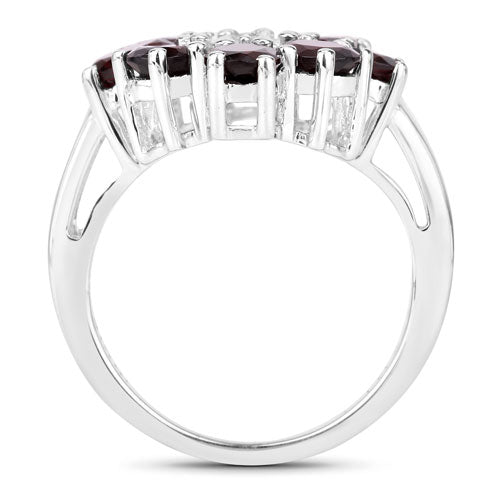 3.92 Carat Genuine Garnet and White Topaz .925 Sterling Silver Ring